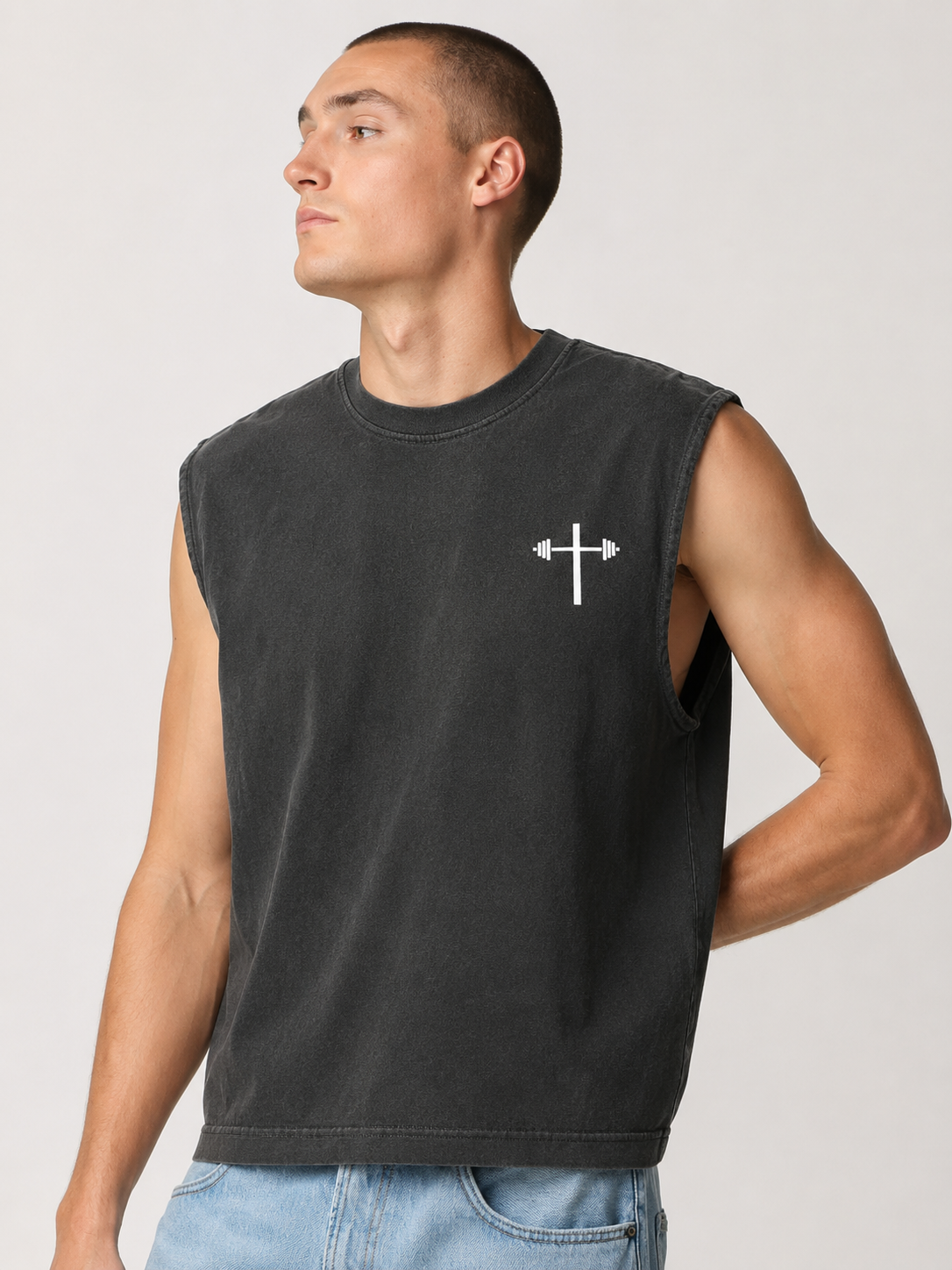 Grace. Grit. Gains. Faith & Fitness Muscle Tank