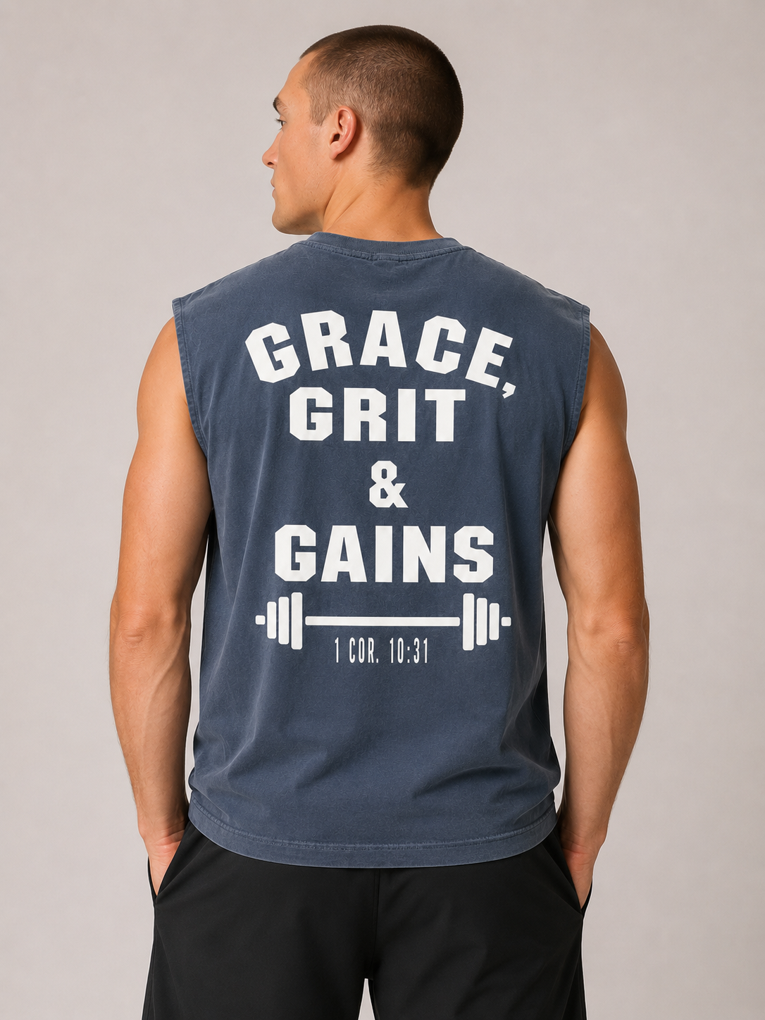 Grace. Grit. Gains. Faith & Fitness Muscle Tank