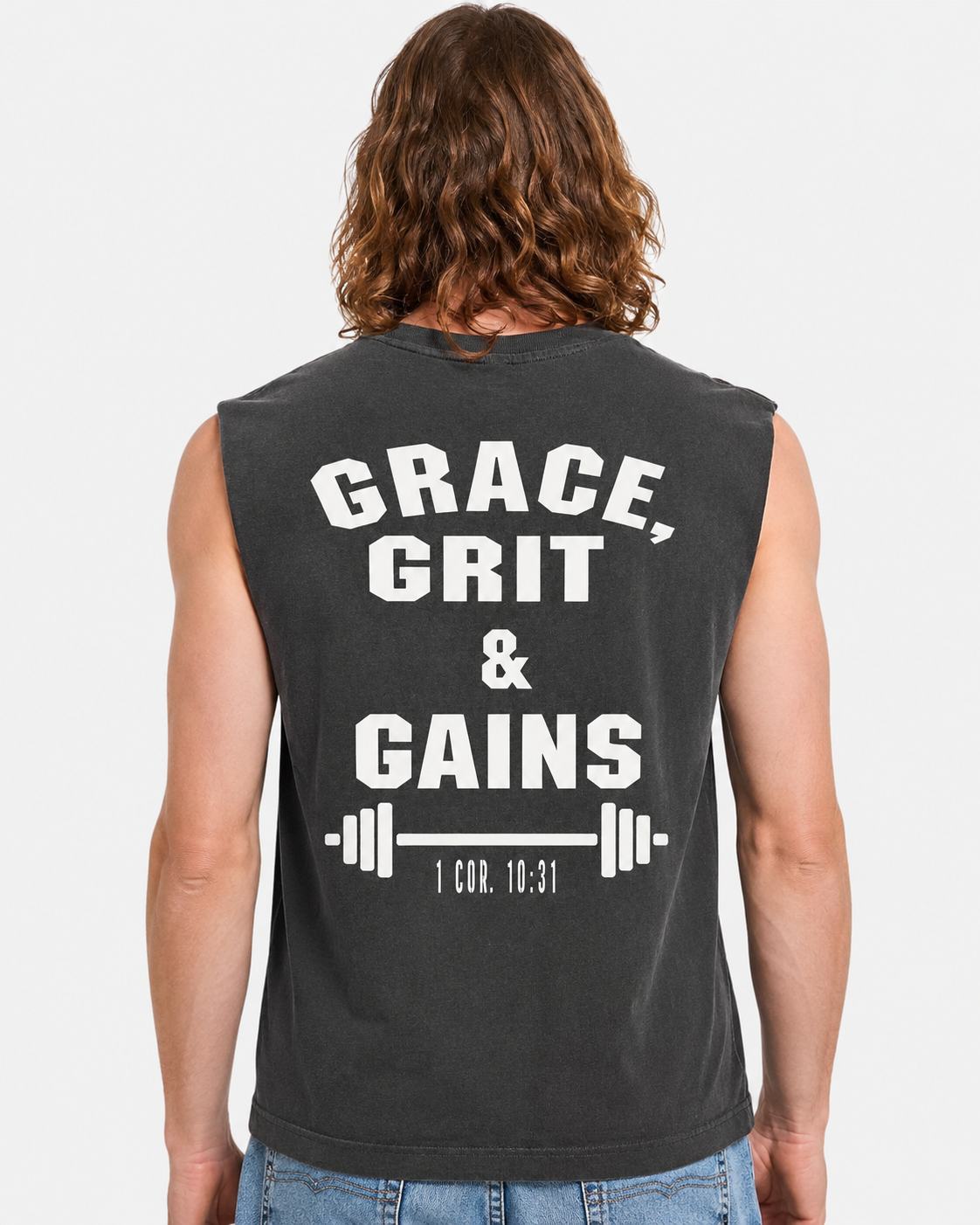 Grace. Grit. Gains. Faith & Fitness Muscle Tank
