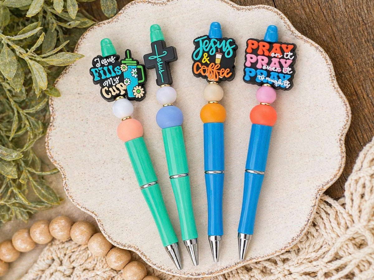 Christian Beaded Ballpoint Pens | Jesus Loves You, Bible Journaling, Desk Accessories
