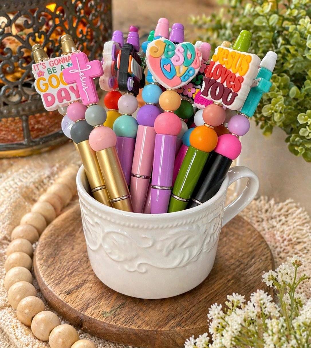 Christian Beaded Ballpoint Pens | Jesus Loves You, Bible Journaling, Desk Accessories