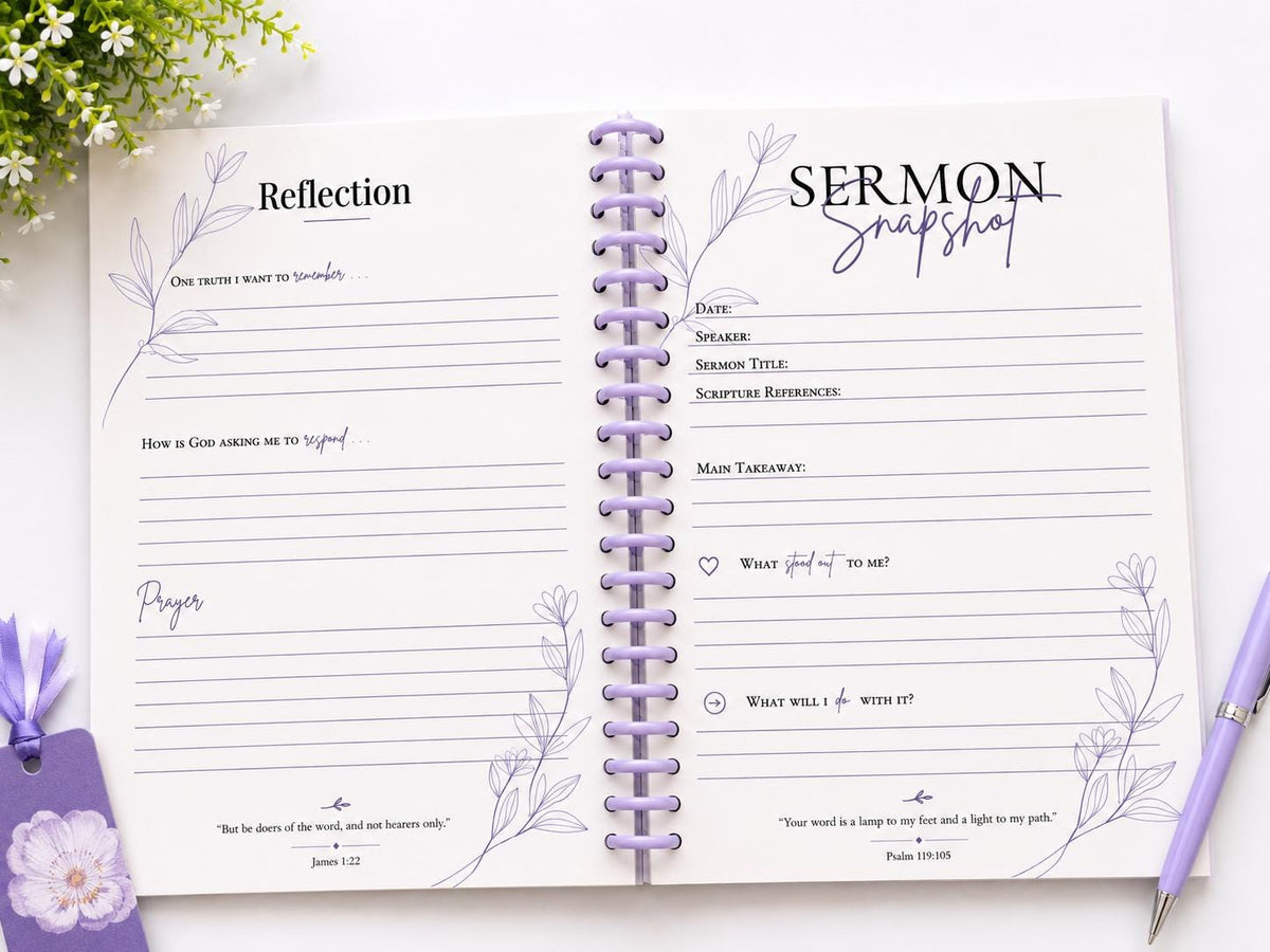 Faithfully Noted Journal Set | Church Notes, Prayers, Floral Bookmark