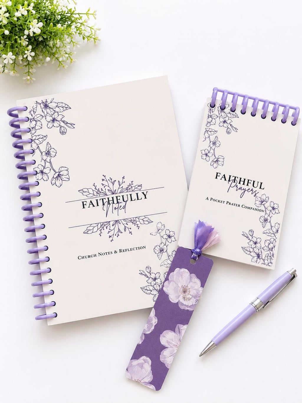Faithfully Noted Journal Set | Church Notes, Prayers, Floral Bookmark