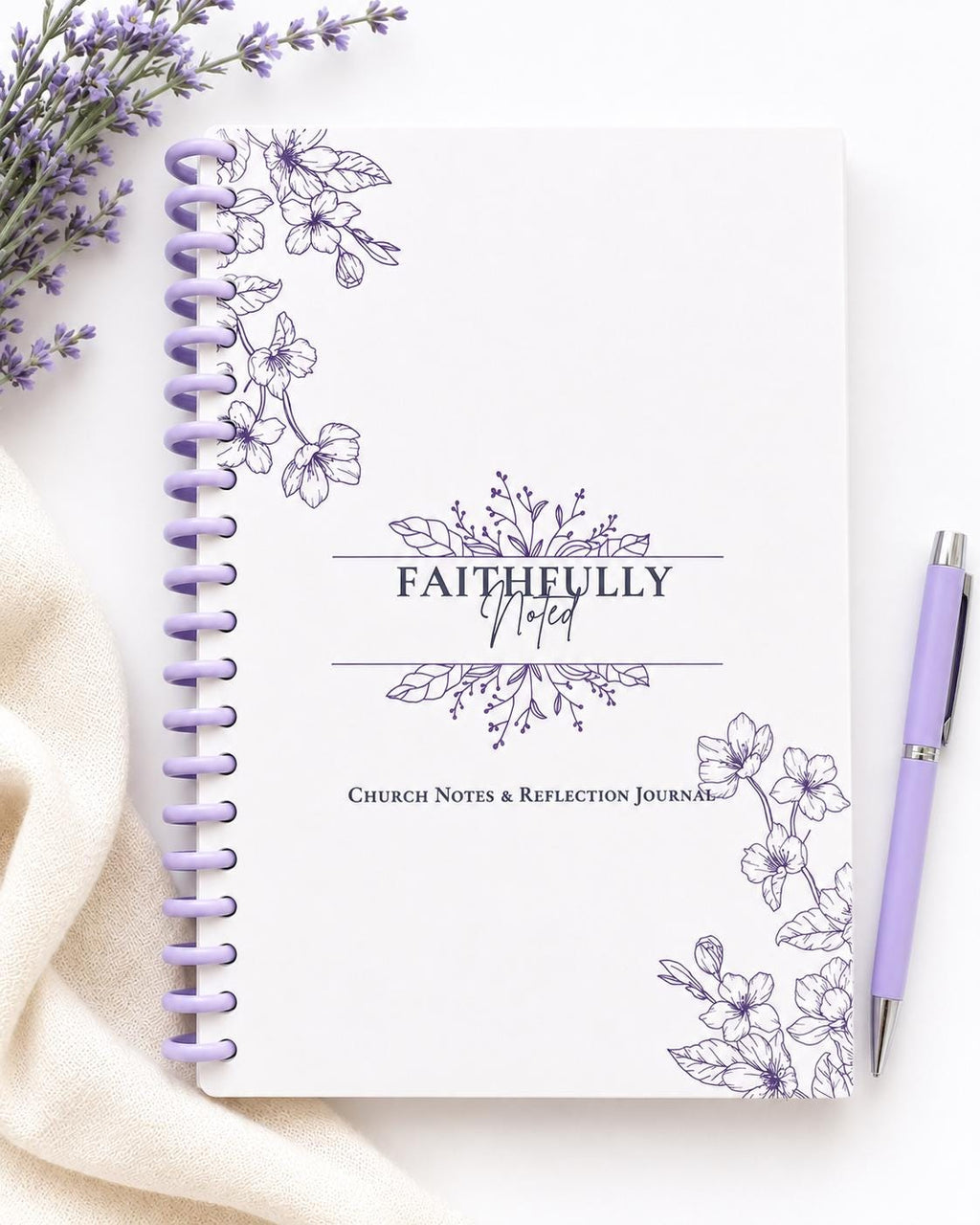 Faithfully Noted Journal Set | Church Notes, Prayers, Floral Bookmark