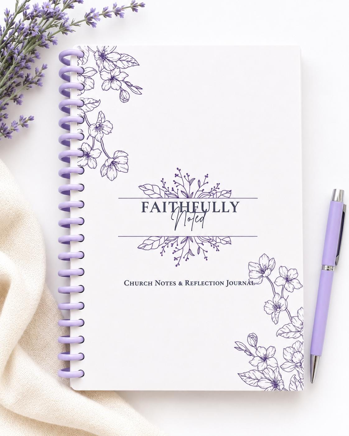 Faithfully Noted Journal Set | Church Notes, Prayers, Floral Bookmark