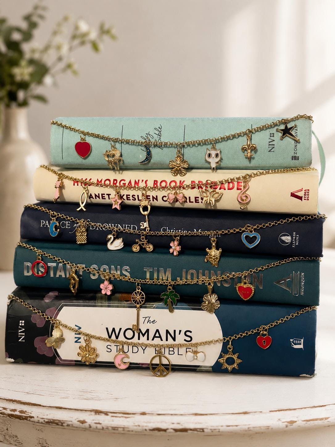 Bible Charm Chain | Adjustable Book Bookmark | Curated Charm Accessory | Handmade One-Of-A-Kind