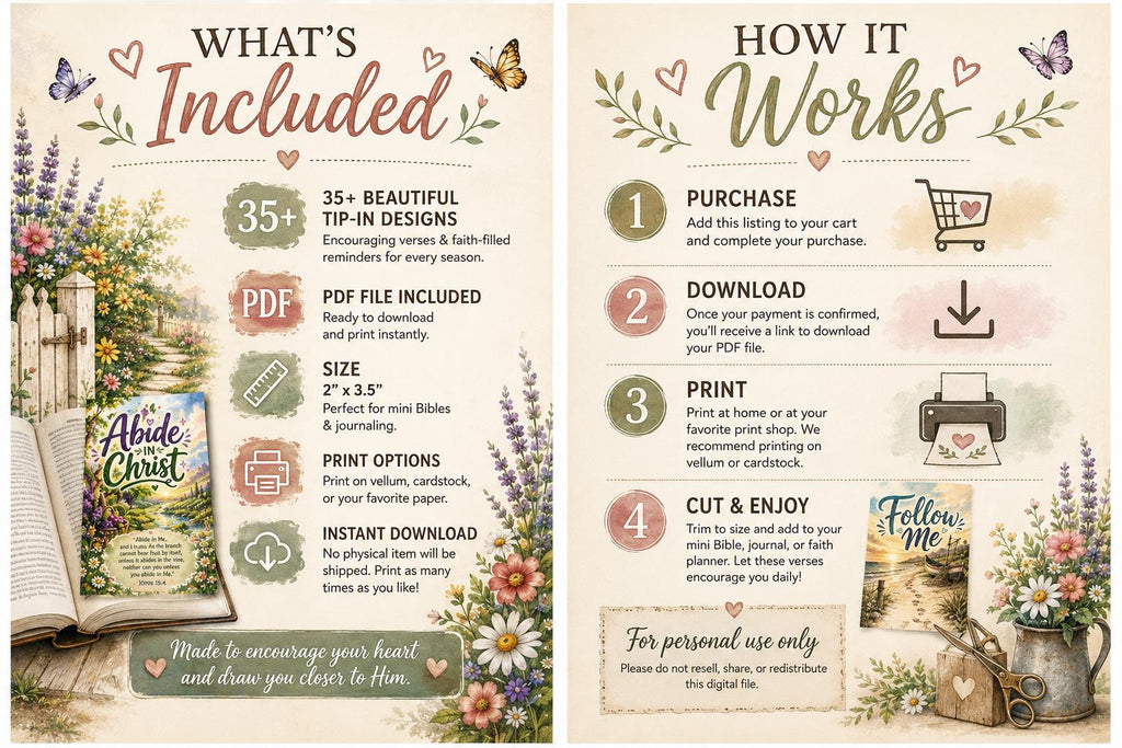 Mini Bible Tip-Ins | Scripture Cards for Journaling (PDF Download)