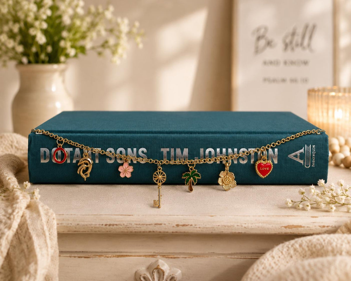 Bible Charm Chain | Adjustable Book Bookmark | Curated Charm Accessory | Handmade One-Of-A-Kind
