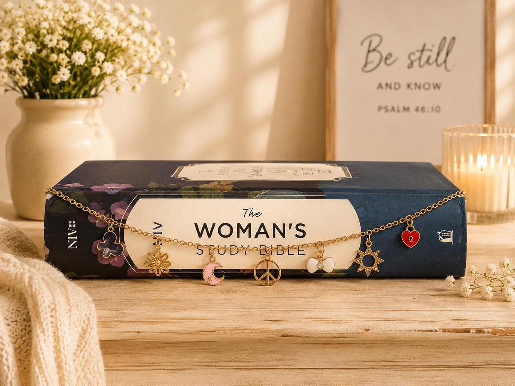 Bible Charm Chain | Adjustable Book Bookmark | Curated Charm Accessory | Handmade One-Of-A-Kind