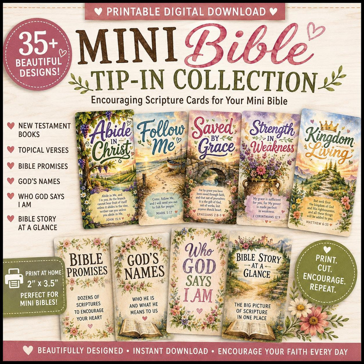 Mini Bible Tip-Ins | Scripture Cards for Journaling (PDF Download)