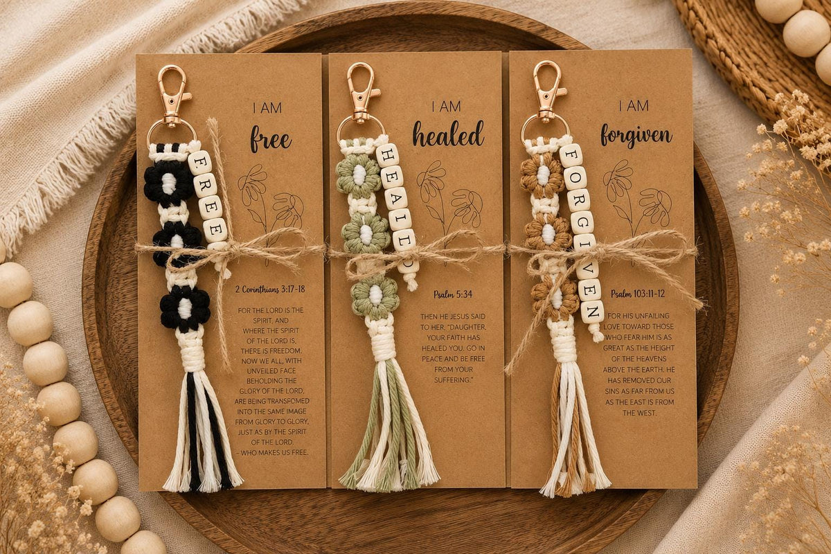 Christian Macrame Keychain | Scripture Affirmation Bag Charm