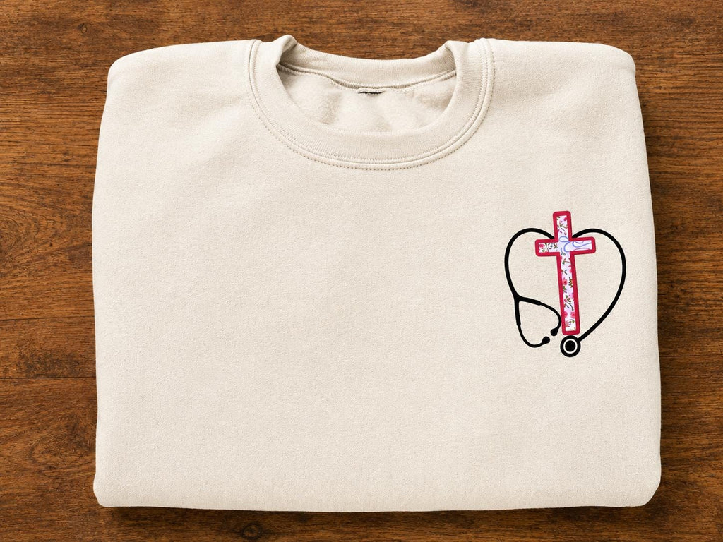 Christian Nurse Sweatshirt, Floral Cross Servant Daughter of King Crewneck - Classic Collection