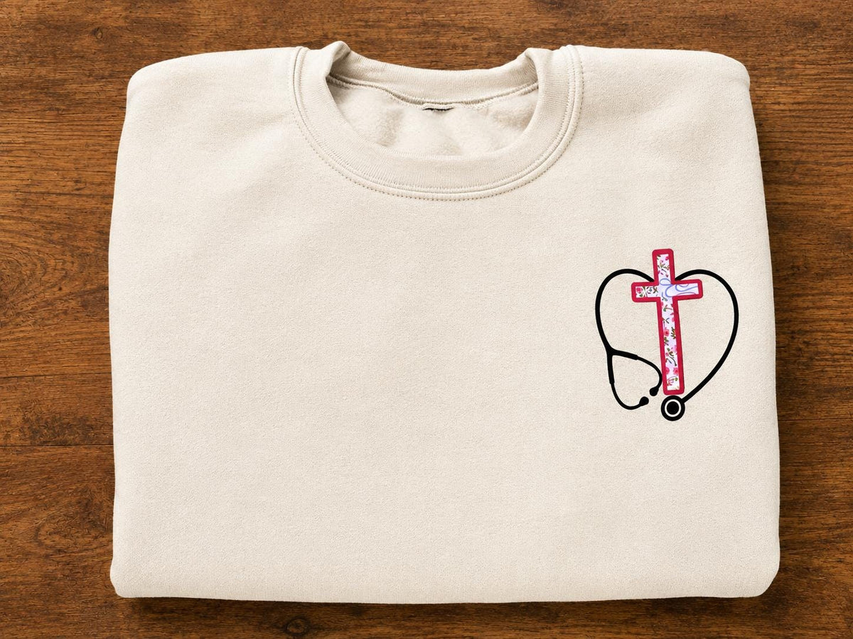 Christian Nurse Sweatshirt, Floral Cross Servant Daughter of King Crewneck - Classic Collection