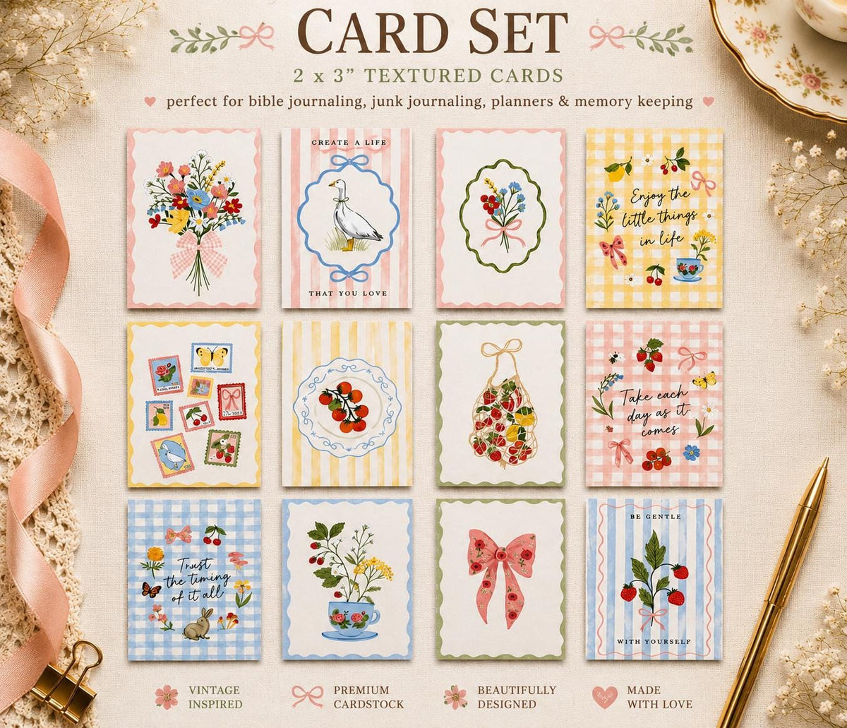 Vintage Inspired Journaling Cards | Bible, Junk Journal, Scrapbook Ephemera (Set of 12)