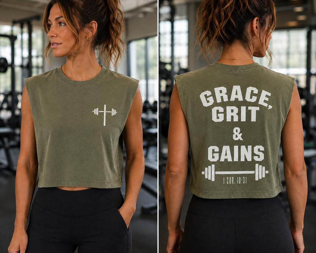 Grace Grit Gains Muscle Tank | Christian Workout Shirt, Faith Fitness Apparel