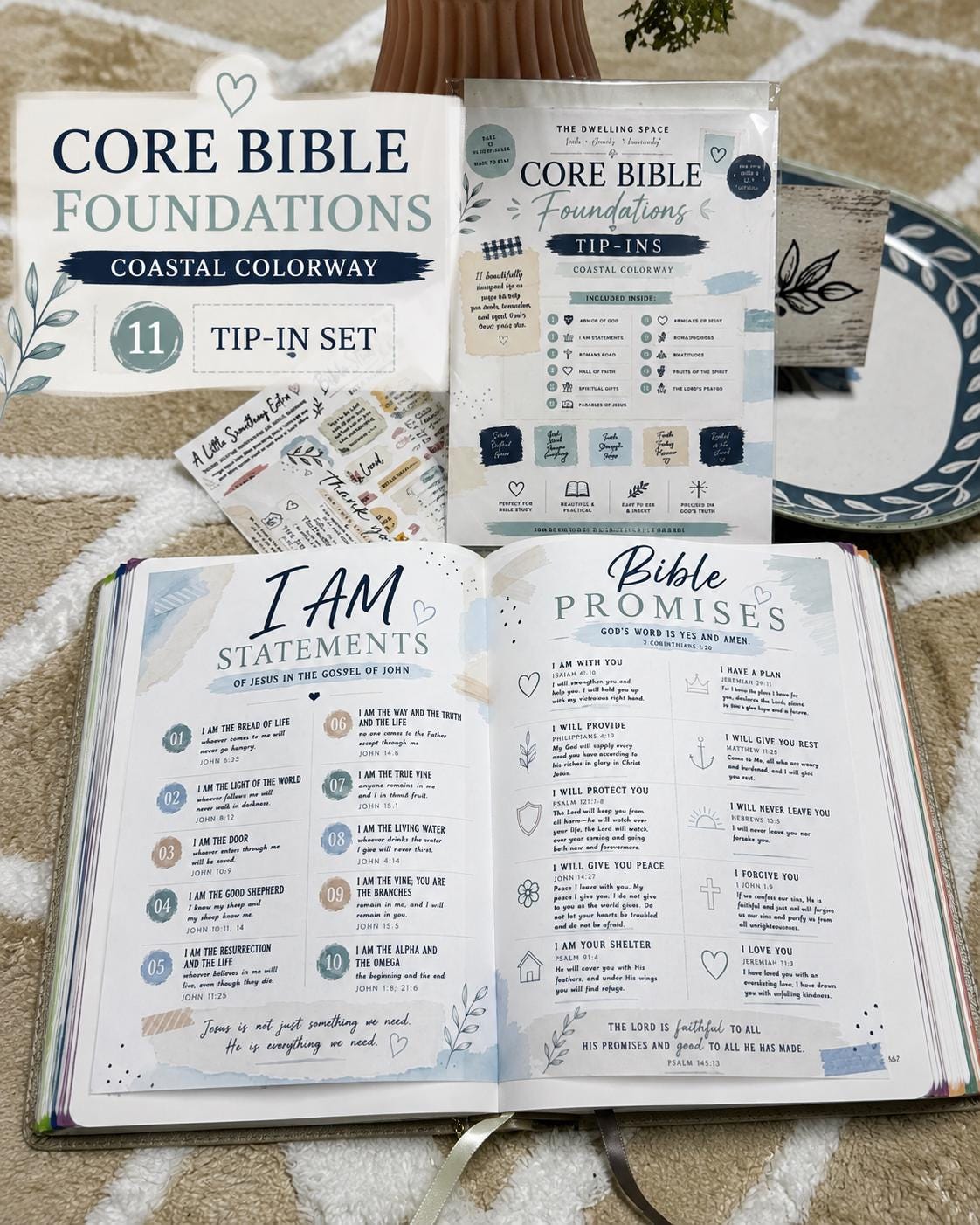 Bible Core Foundations Bible Tip-In Set, Coastal Colorway, Christian Journaling Pages (6x8)