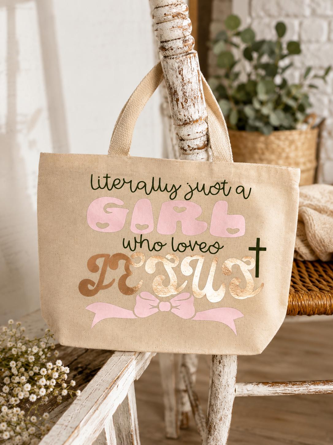 Canvas Tote Bag, Christian Faith Jesus Design, Bible Study Bag, Rose Gold Lettering