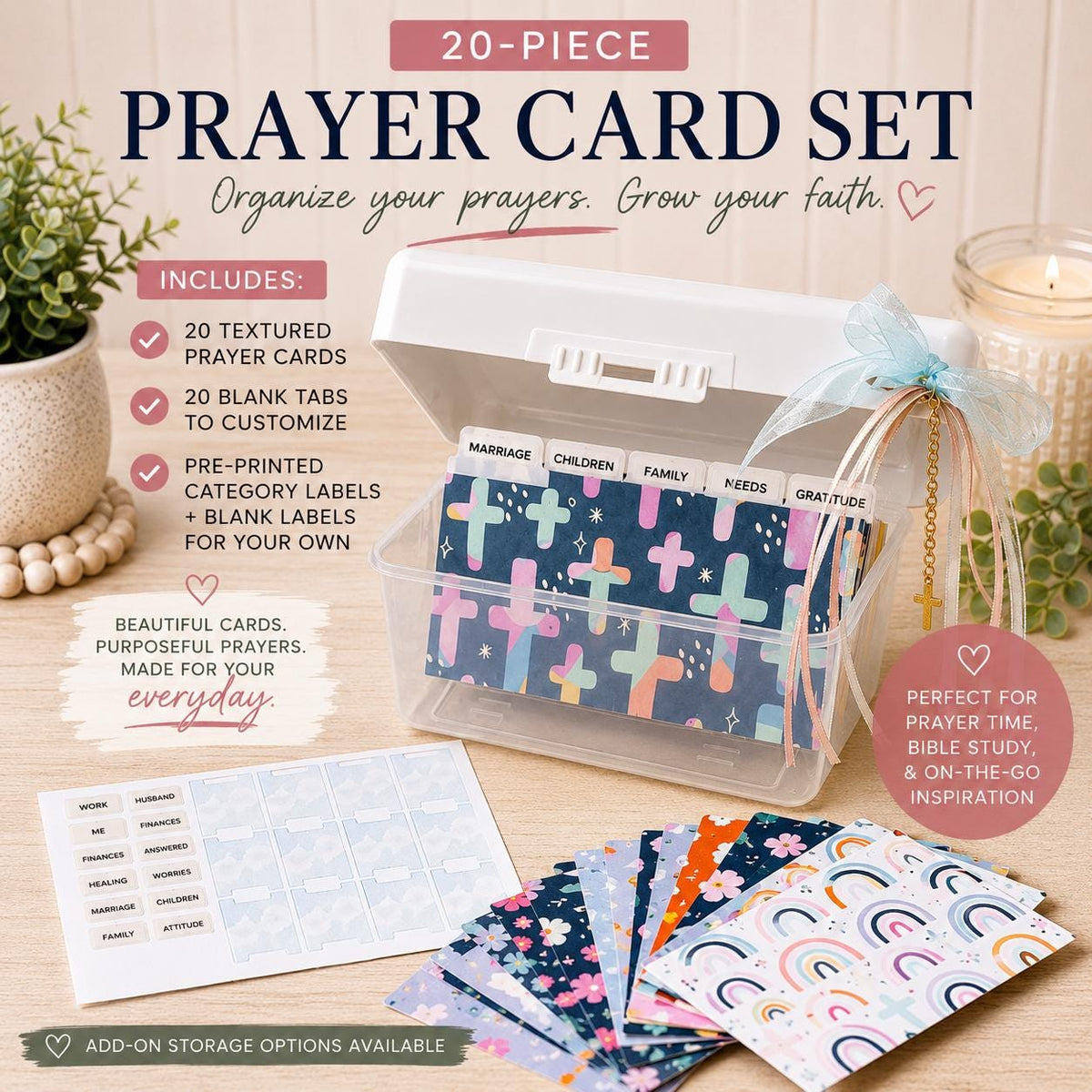 20-Piece Prayer Index Divider Set, Organize Prayers, Faith Tracker, Customizable Tabs