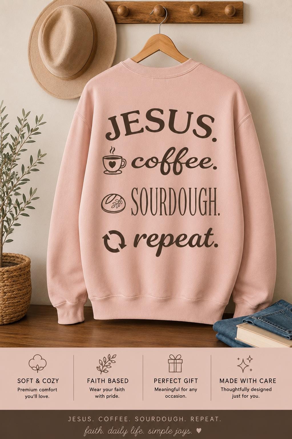 Jesus Coffee Sourdough Repeat Sweatshirt, Faith Sourdough Crewneck, Christian Lover Shirt