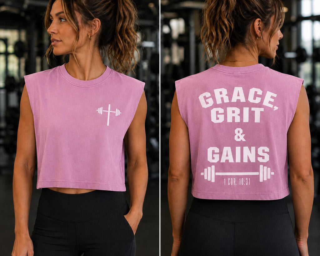 Grace Grit Gains Muscle Tank | Christian Workout Shirt, Faith Fitness Apparel