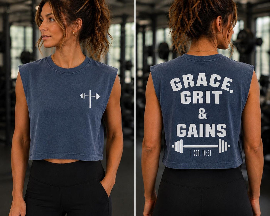 Grace Grit Gains Muscle Tank | Christian Workout Shirt, Faith Fitness Apparel