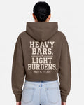 Heavy Bars Light Burdens Cropped Hoodie | Christian Workout Crop Top | Matthew 11:30