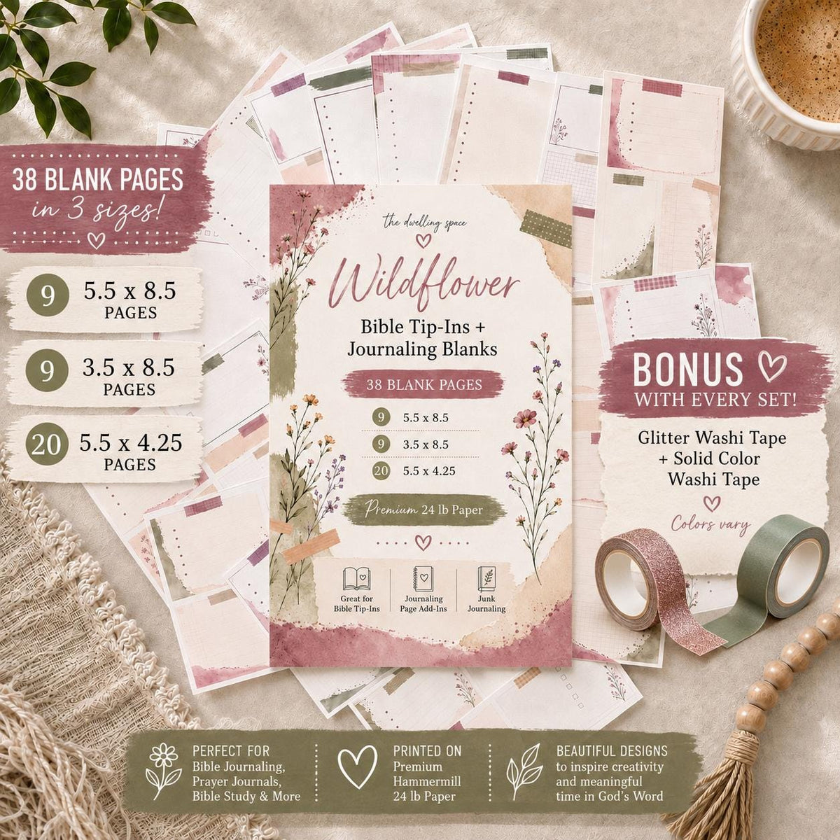 Wildflower Bible Tip In Pages, Journaling Pages, 38 Piece Set (Physical)